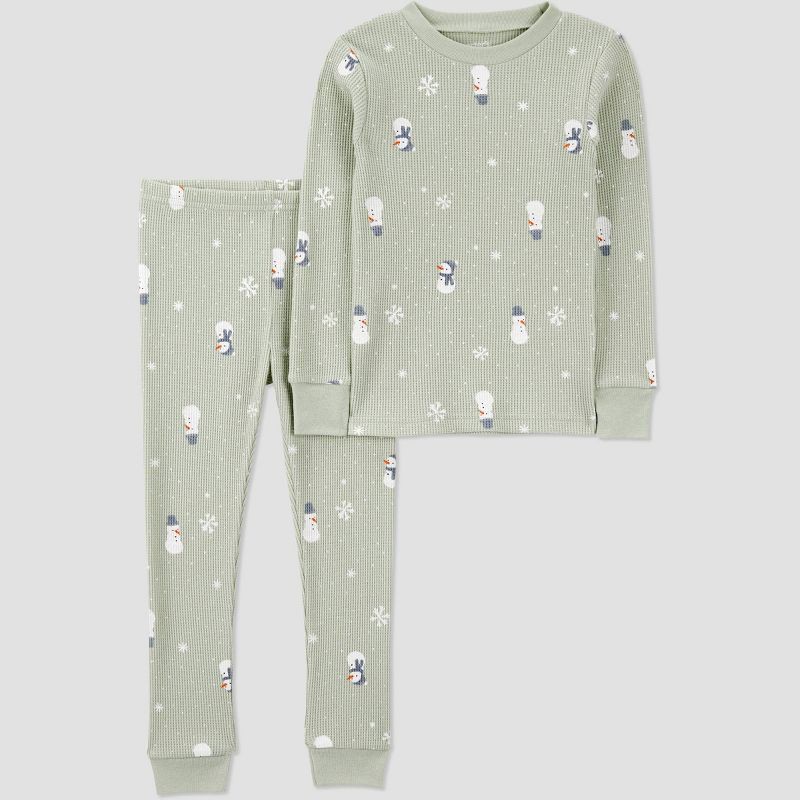 slide 1 of 4, Carter's Just One You® Toddler 2pc Christmas Snowman Print Long Sleeve Cotton Pajama Set - Sage Green 2T, 2 ct