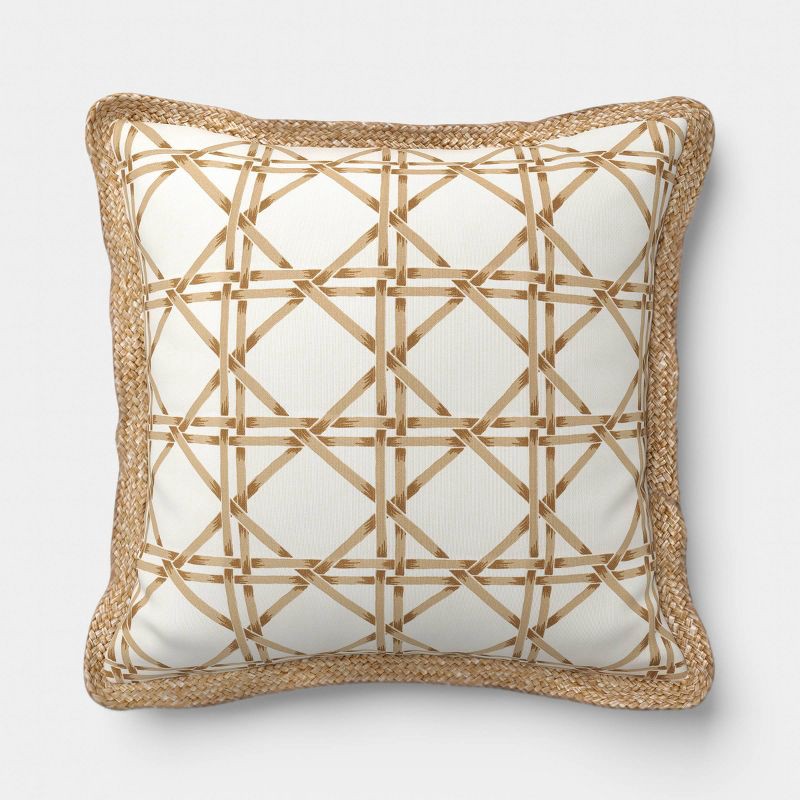 slide 1 of 5, 18"x"18 Lattice Print Trimmed Pillow Khaki/Tan - Threshold™, 1 ct