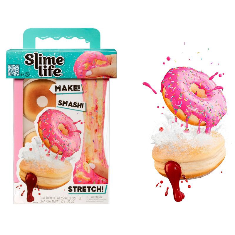 slide 1 of 9, Slime Life Pink Icing Round & Jelly Filled Donuts DIY Slime Kit - Unboxing Ingredients to Make,Smash and Stretch Your Food, 1 ct