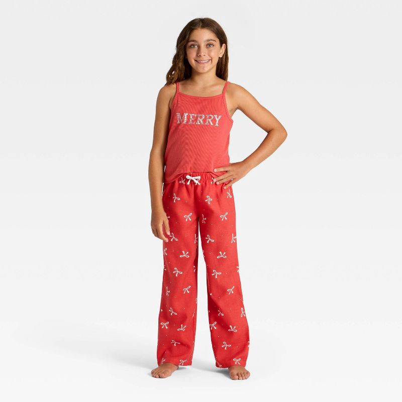 slide 1 of 4, Grayson Threads Kids Girls' 2pc Merry Bows Christmas Tank Top and Pants Pajama Set - Red M, 2 ct