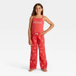 Grayson Threads Kids Girls' 2pc Merry Bows Christmas Tank Top and Pants Pajama Set - Red M