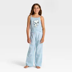 Girls' 2pc Peanuts Holiday Snoopy Tank Top and Pants Pajama Set - Blue S