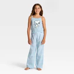 Girls' 2pc Peanuts Holiday Snoopy Tank Top and Pants Pajama Set - Blue M