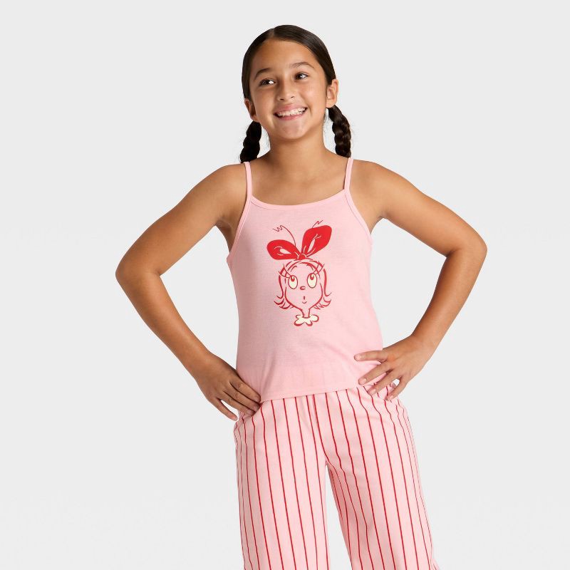 slide 3 of 4, Girls' 2pc The Grinch Cindy Lou Who Christmas Tank Top and Pants Pajama Set - Pink L, 2 ct