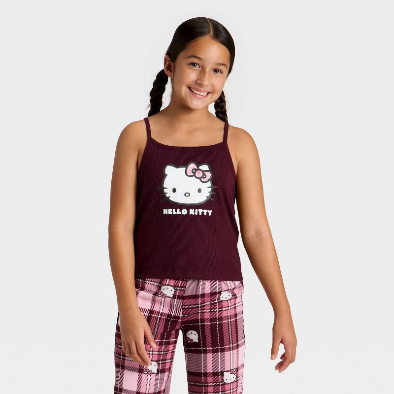 slide 3 of 4, Girls' 2pc Hello Kitty Tank Top and Pants Pajama Set - Red S, 2 ct