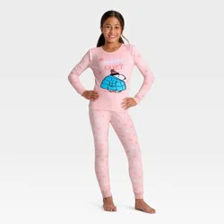 Girls' 2pc Peanuts Holiday Snoopy Snuggly Soft Pajama Set - Pink 8