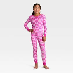 Girls' 2pc Barbie Holiday Snuggly Soft Pajama Set - Pink 4