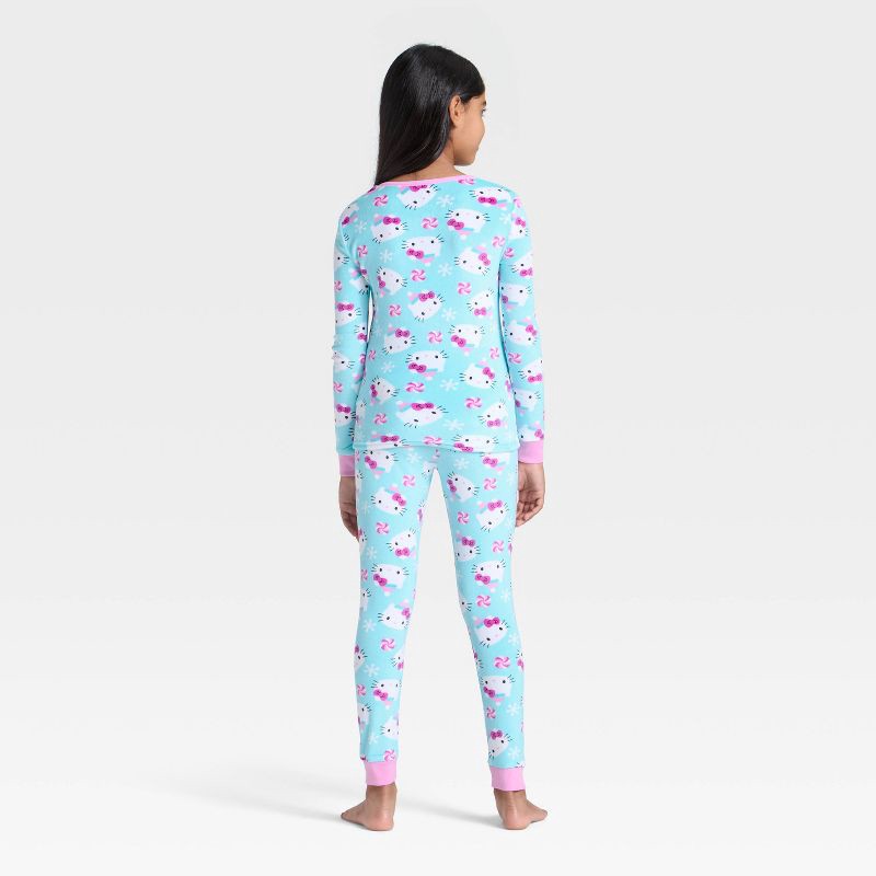 slide 2 of 4, Girls' 2pc Hello Kitty Holiday Snuggly Soft Pajama Set - Aqua Blue 4, 2 ct