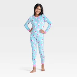 Girls' 2pc Hello Kitty Holiday Snuggly Soft Pajama Set - Aqua Blue 6