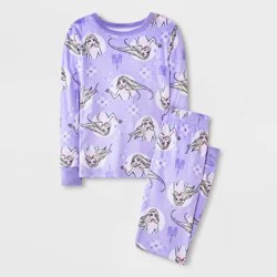 Girls' 2pc Frozen Elsa Snuggly Soft Pajama Set - Purple 10
