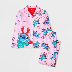 Girls&#x27; 2pc Lilo &amp; Stitch Christmas Coat Pajama Set - Pink XS