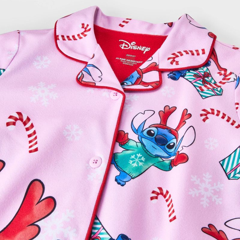 slide 3 of 4, Girls' 2pc Lilo & Stitch Christmas Coat Pajama Set - Pink S, 2 ct