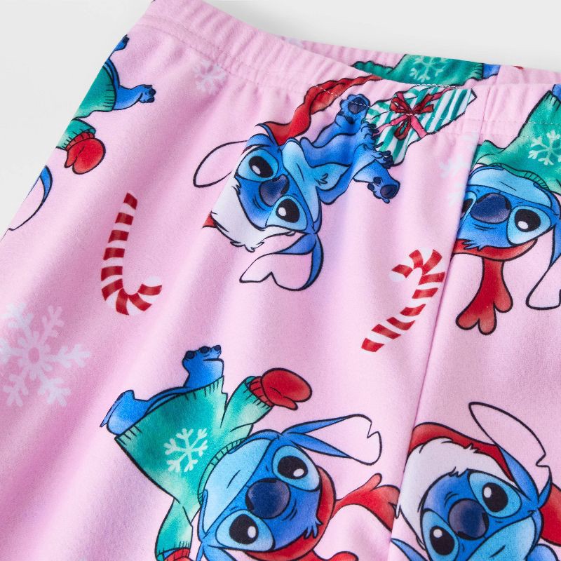 slide 4 of 4, Girls' 2pc Lilo & Stitch Christmas Coat Pajama Set - Pink S, 2 ct