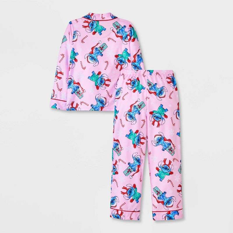 slide 2 of 4, Girls' 2pc Lilo & Stitch Christmas Coat Pajama Set - Pink M, 2 ct