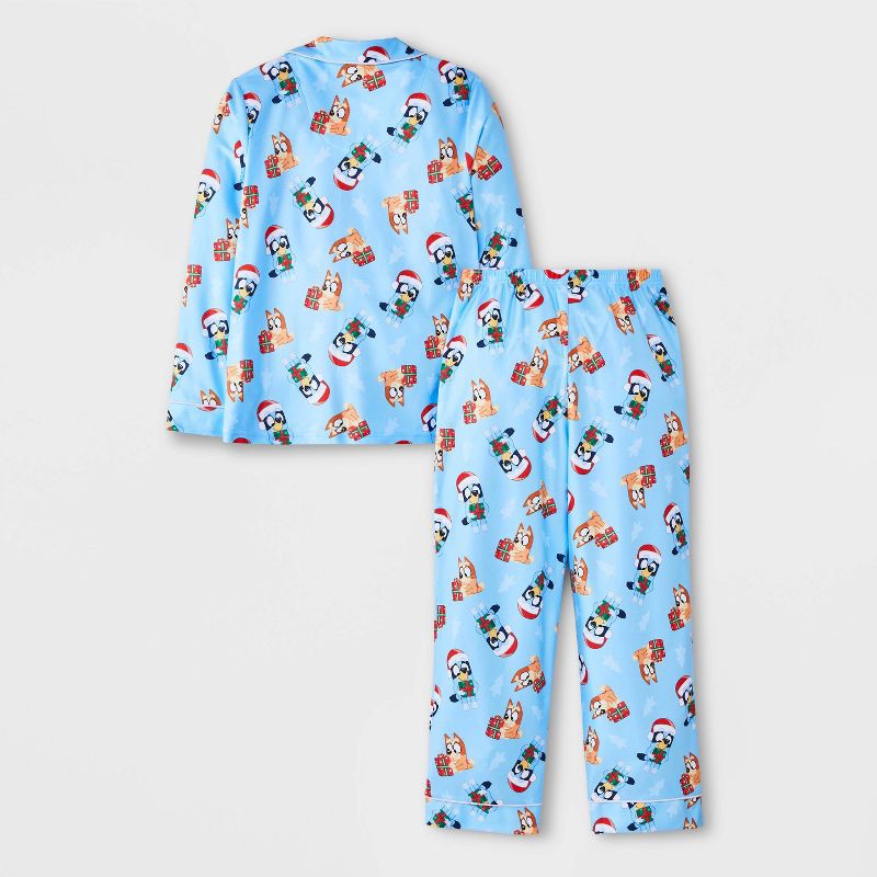 slide 2 of 4, Kids' 2pc Bluey Christmas Coat Pajama Set - Blue XS, 2 ct