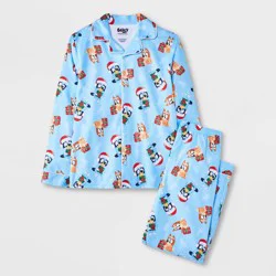 Kids' 2pc Bluey Christmas Coat Pajama Set - Blue XS