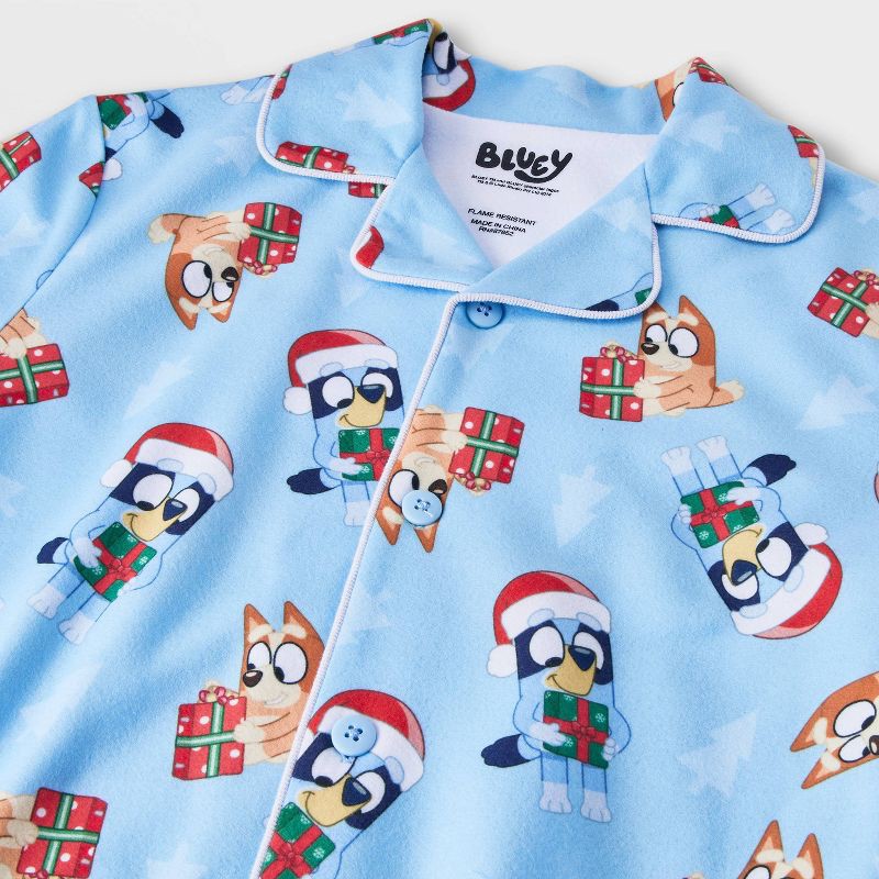 slide 3 of 4, Kids' 2pc Bluey Christmas Coat Pajama Set - Blue M, 2 ct