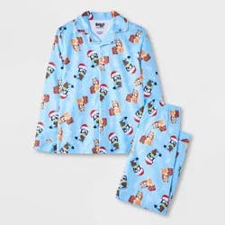 Kids' 2pc Bluey Christmas Coat Pajama Set - Blue L