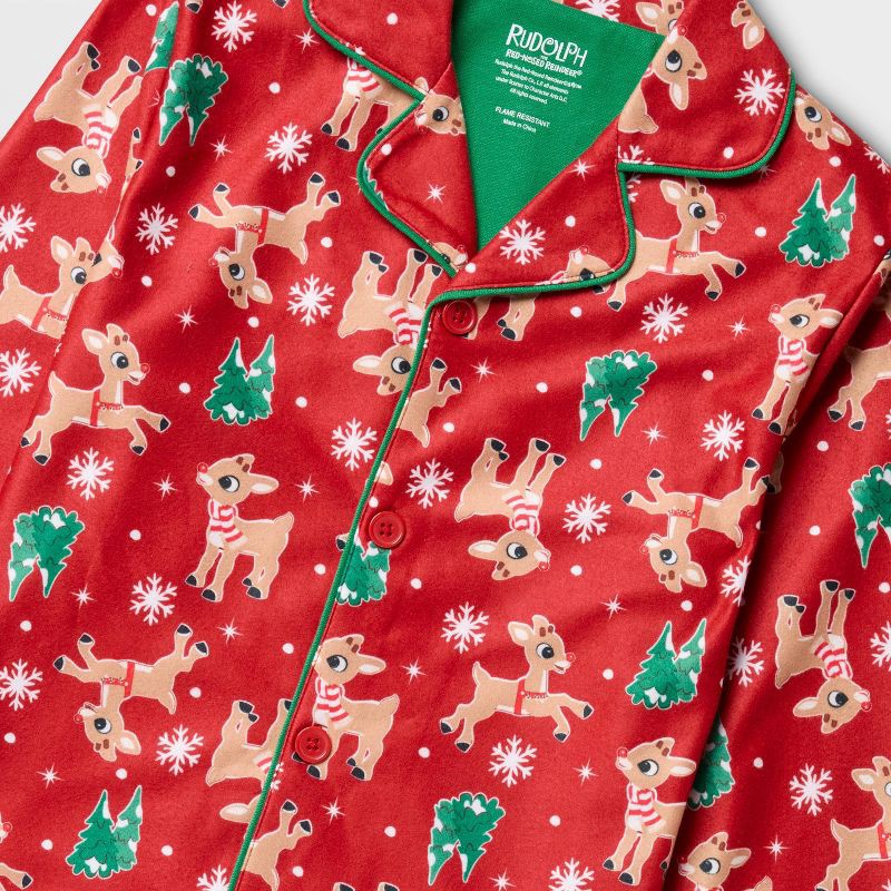 slide 3 of 3, Kids' 2pc Rudolph the Red-Nosed Reindeer Christmas Coat Pajama Set - Red S, 2 ct