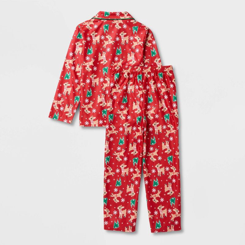 slide 2 of 3, Kids' 2pc Rudolph the Red-Nosed Reindeer Christmas Coat Pajama Set - Red M, 2 ct