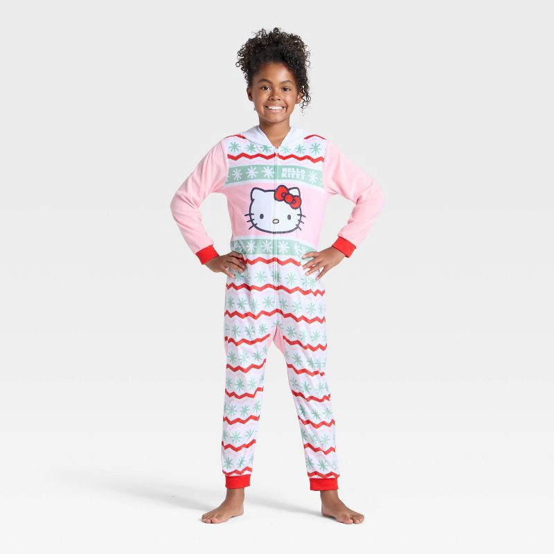 slide 1 of 3, Girls' Hello Kitty Holiday Long Sleeve Union Suit - Blush S, 1 ct