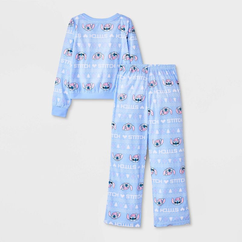 slide 2 of 4, Girls' 2pc Lilo & Stitch Holiday Cozy Pajama Set with Socks - Blue S, 2 ct