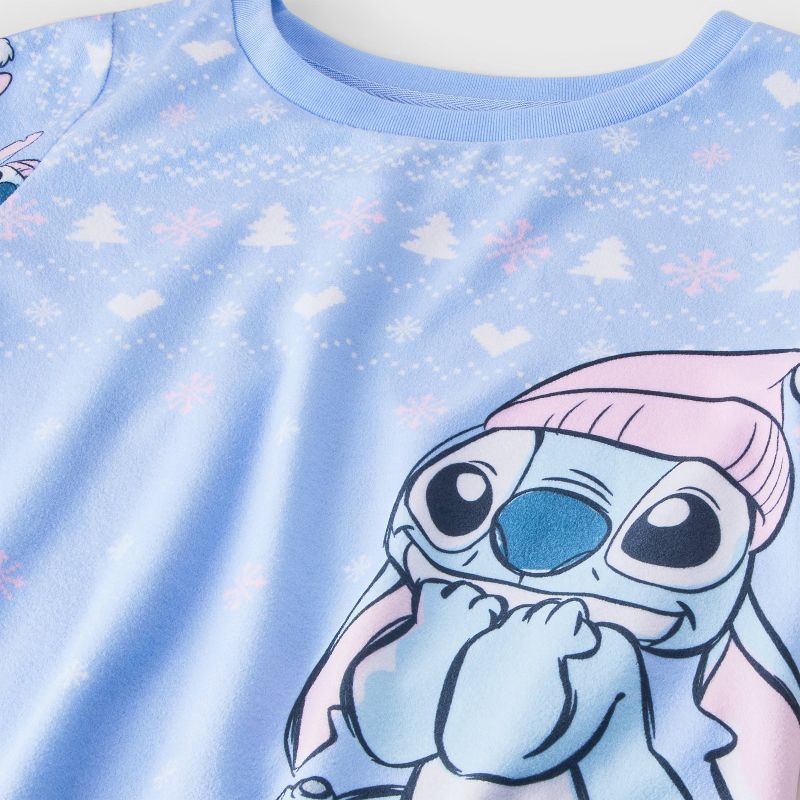 slide 4 of 4, Girls' 2pc Lilo & Stitch Holiday Cozy Pajama Set with Socks - Blue S, 2 ct
