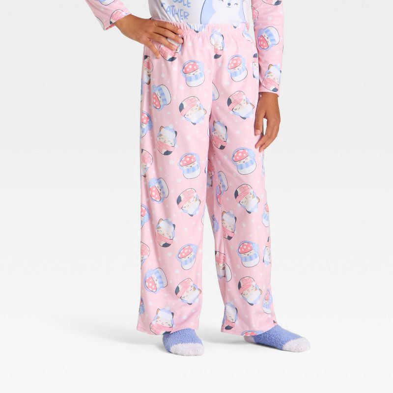 slide 4 of 5, Squishmallows Girls' 2pc Squishmallow Holiday Cozy Pajama Set with Socks - Blush XS, 2 ct