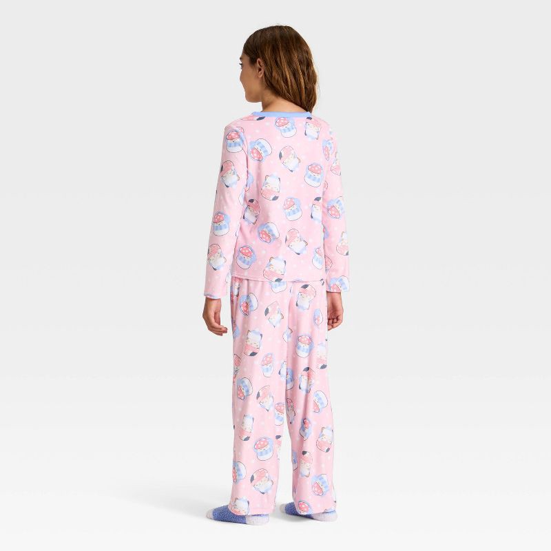 slide 2 of 5, Squishmallows Girls' 2pc Squishmallow Holiday Cozy Pajama Set with Socks - Blush M, 2 ct