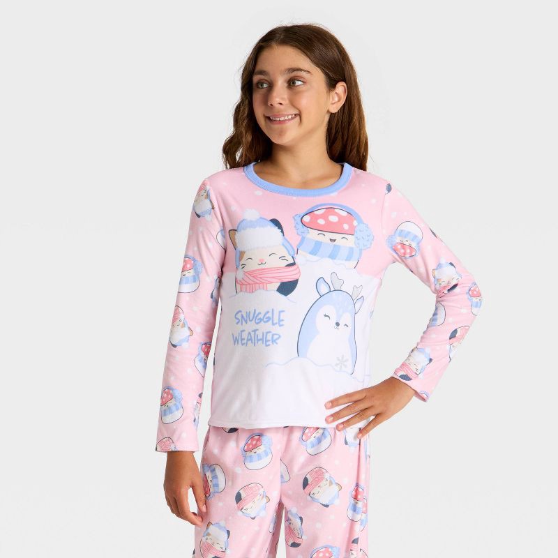 slide 3 of 5, Squishmallows Girls' 2pc Squishmallow Holiday Cozy Pajama Set with Socks - Blush M, 2 ct