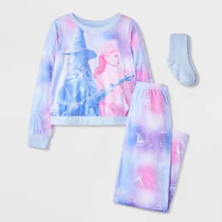 Girls' 2pc Wicked Glinda Cozy Pajama Set with Socks - Blue XS