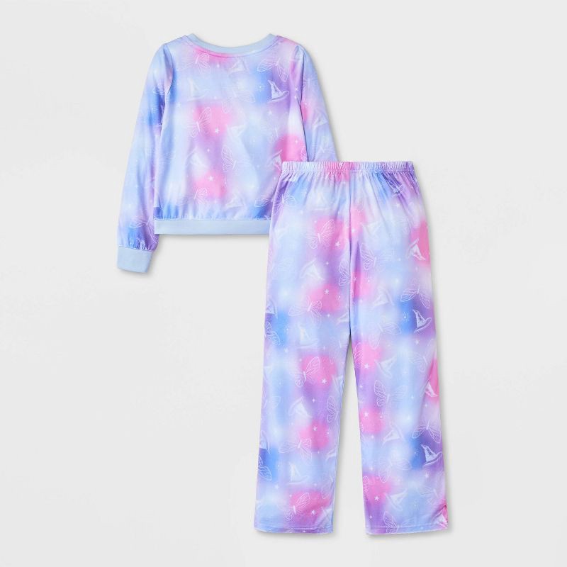 slide 2 of 4, Girls' 2pc Wicked Glinda Cozy Pajama Set with Socks - Blue M, 2 ct