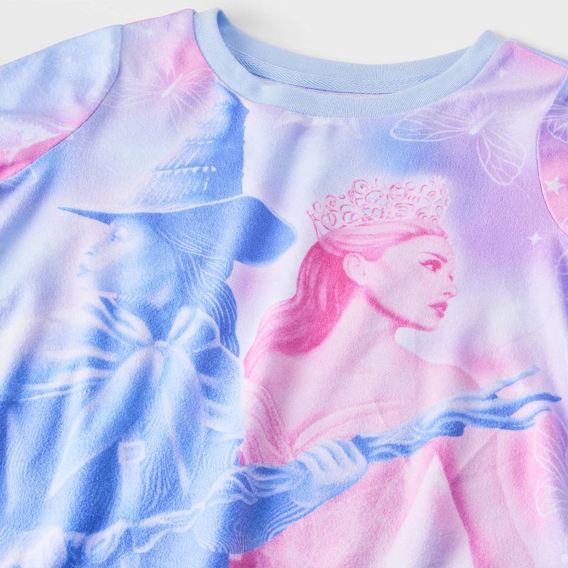 slide 4 of 4, Girls' 2pc Wicked Glinda Cozy Pajama Set with Socks - Blue M, 2 ct