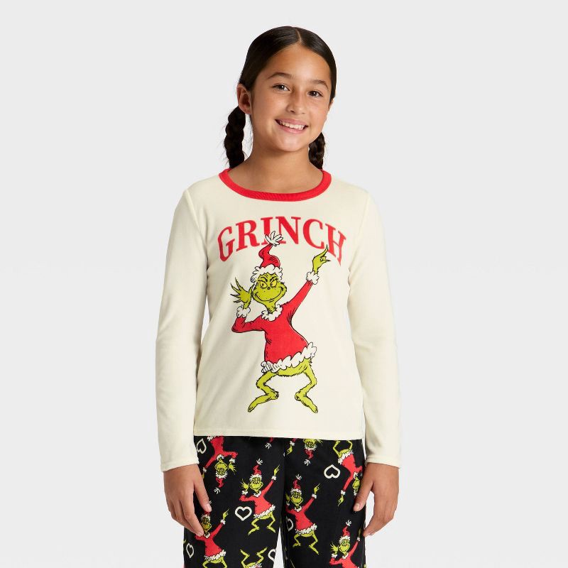 slide 3 of 5, Girls' 2pc The Grinch Christmas Cozy Pajama Set with Socks - Black S, 2 ct