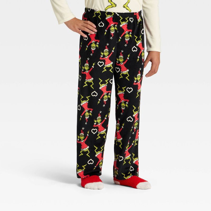 slide 4 of 5, Girls' 2pc The Grinch Christmas Cozy Pajama Set with Socks - Black M, 2 ct