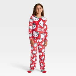 Girls' 2pc Hello Kitty Holiday Cozy Pajama Set with Socks - Red S