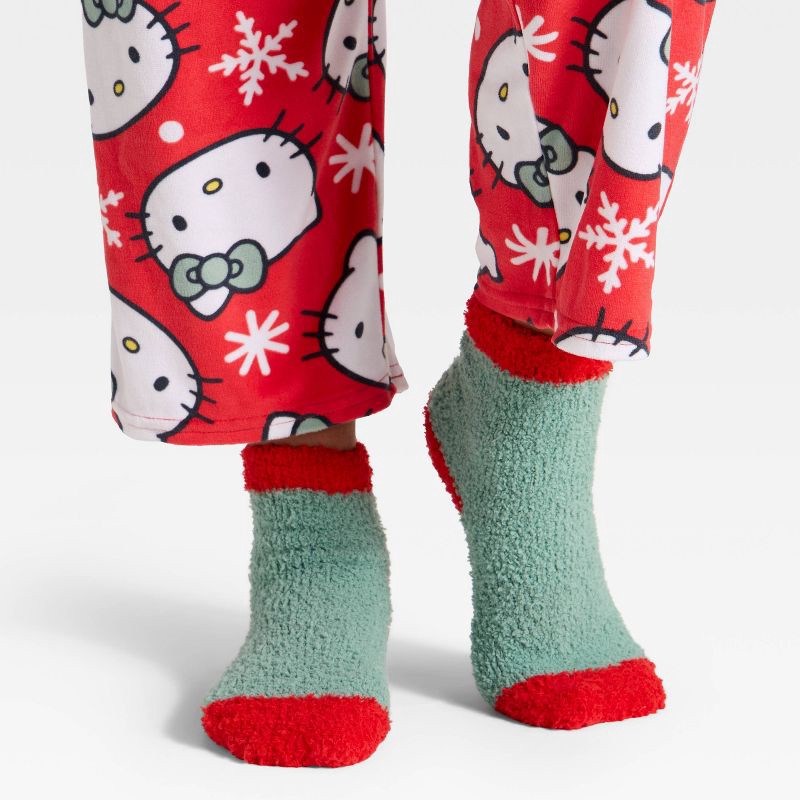 slide 5 of 5, Girls' 2pc Hello Kitty Holiday Cozy Pajama Set with Socks - Red L, 2 ct