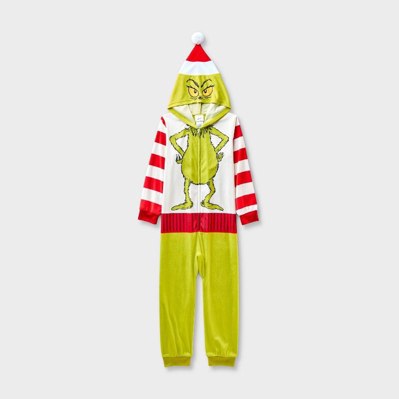 slide 1 of 3, Kids' The Grinch Christmas Long Sleeve Union Suit - Green XS, 1 ct