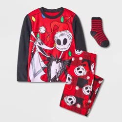 NBC Boys' 2pc The Nightmare Before Christmas Jack Skellington Oogie Boogie Cozy Pajama Set with Socks - Red S