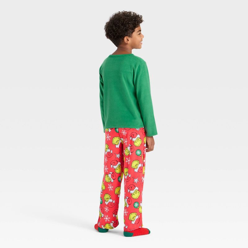 slide 2 of 5, Boys' 2pc The Grinch Christmas Cozy Pajama Set with Socks - Green S, 2 ct
