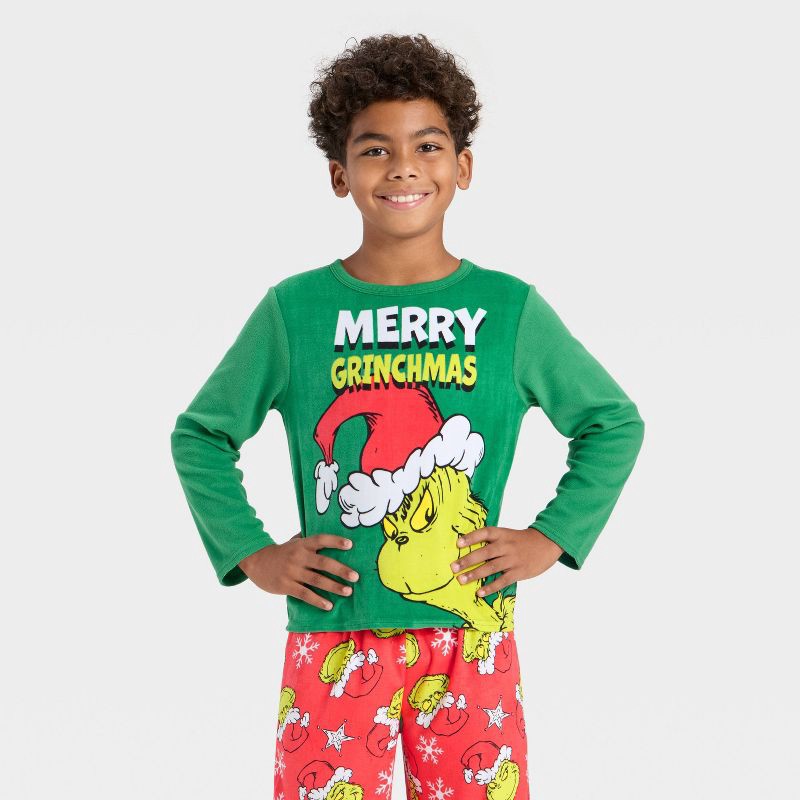 slide 3 of 5, Boys' 2pc The Grinch Christmas Cozy Pajama Set with Socks - Green S, 2 ct