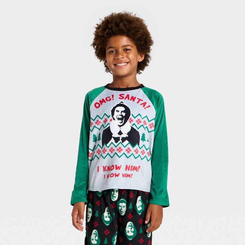 slide 3 of 5, Boys' 2pc Buddy the Elf Christmas Cozy Pajama Set with Socks - Black L, 2 ct