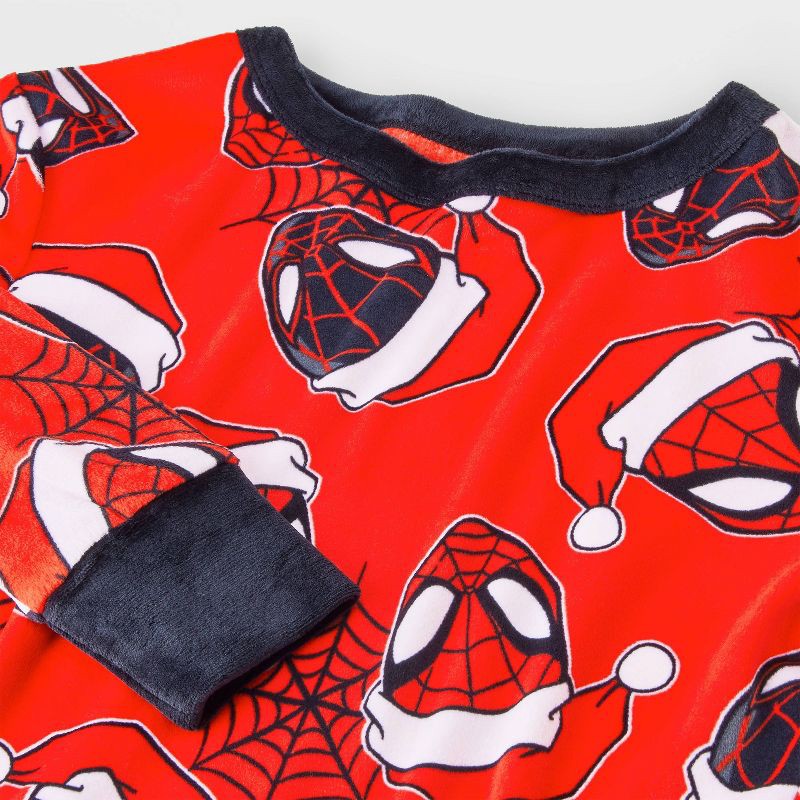 slide 3 of 4, Boys' 2pc Marvel Spider-Man Christmas Snuggly Soft Pajama Set - Red 4, 2 ct
