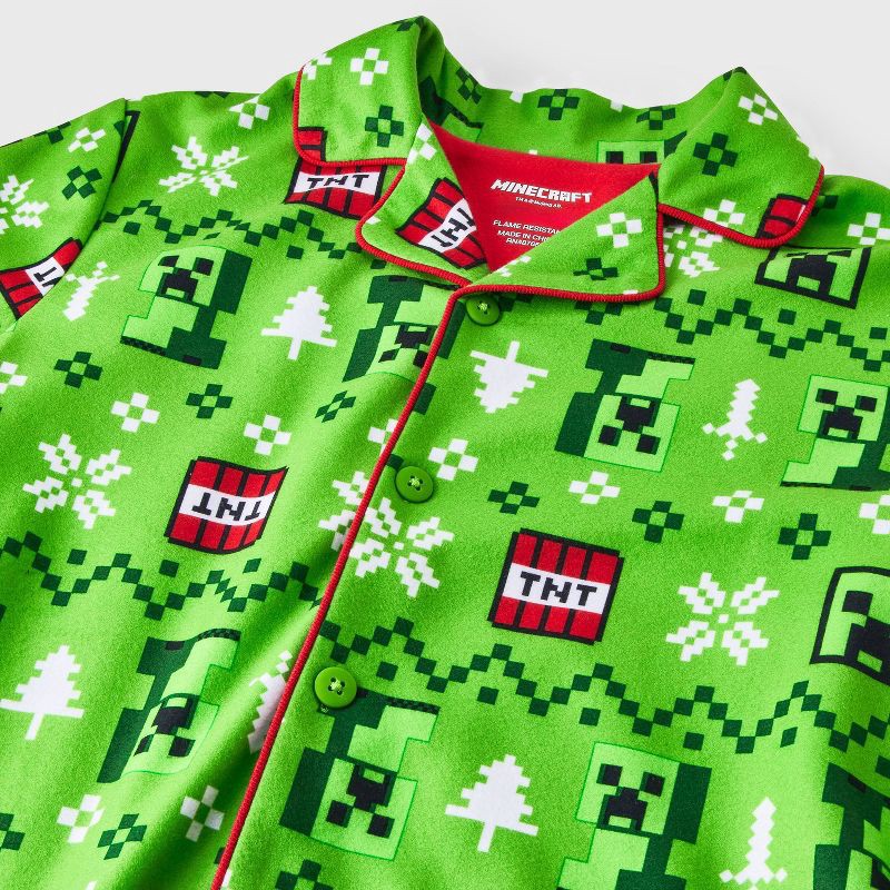 slide 3 of 4, Boys' 2pc Minecraft Creeper Holiday Coat Pajama Set - Green L, 2 ct