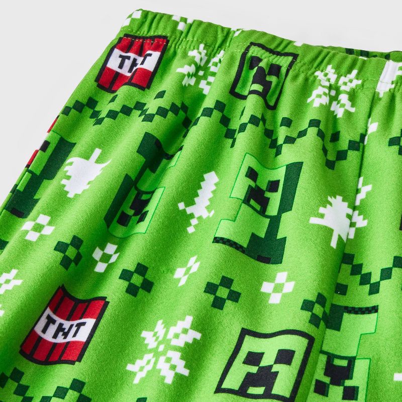 slide 4 of 4, Boys' 2pc Minecraft Creeper Holiday Coat Pajama Set - Green L, 2 ct