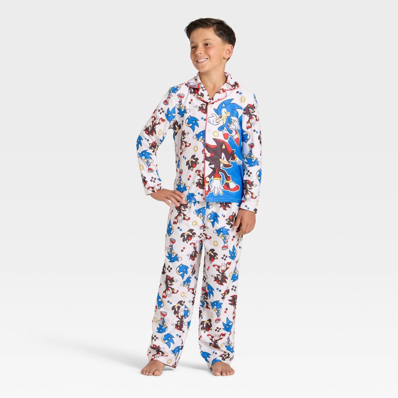 slide 1 of 4, Boys' 2pc Sonic the Hedgehog Holiday Coat Pajama Set - Cream S, 2 ct