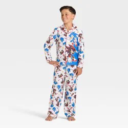 Boys' 2pc Sonic the Hedgehog Holiday Coat Pajama Set - Cream S