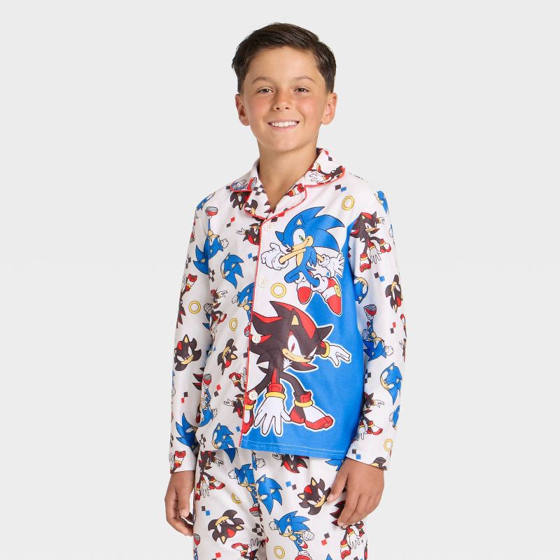 slide 3 of 4, Boys' 2pc Sonic the Hedgehog Holiday Coat Pajama Set - Cream L, 2 ct