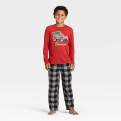 Boys' 2pc Ford Bronco Holiday Long Sleeve Pajama Set - Red M