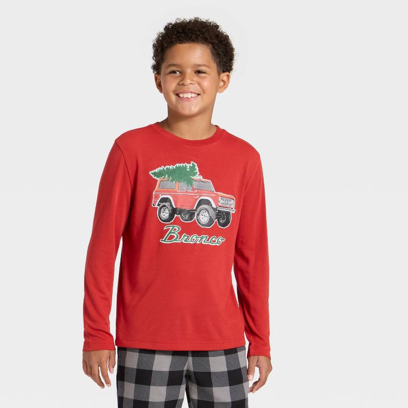 slide 3 of 4, Boys' 2pc Ford Bronco Holiday Long Sleeve Pajama Set - Red L, 2 ct